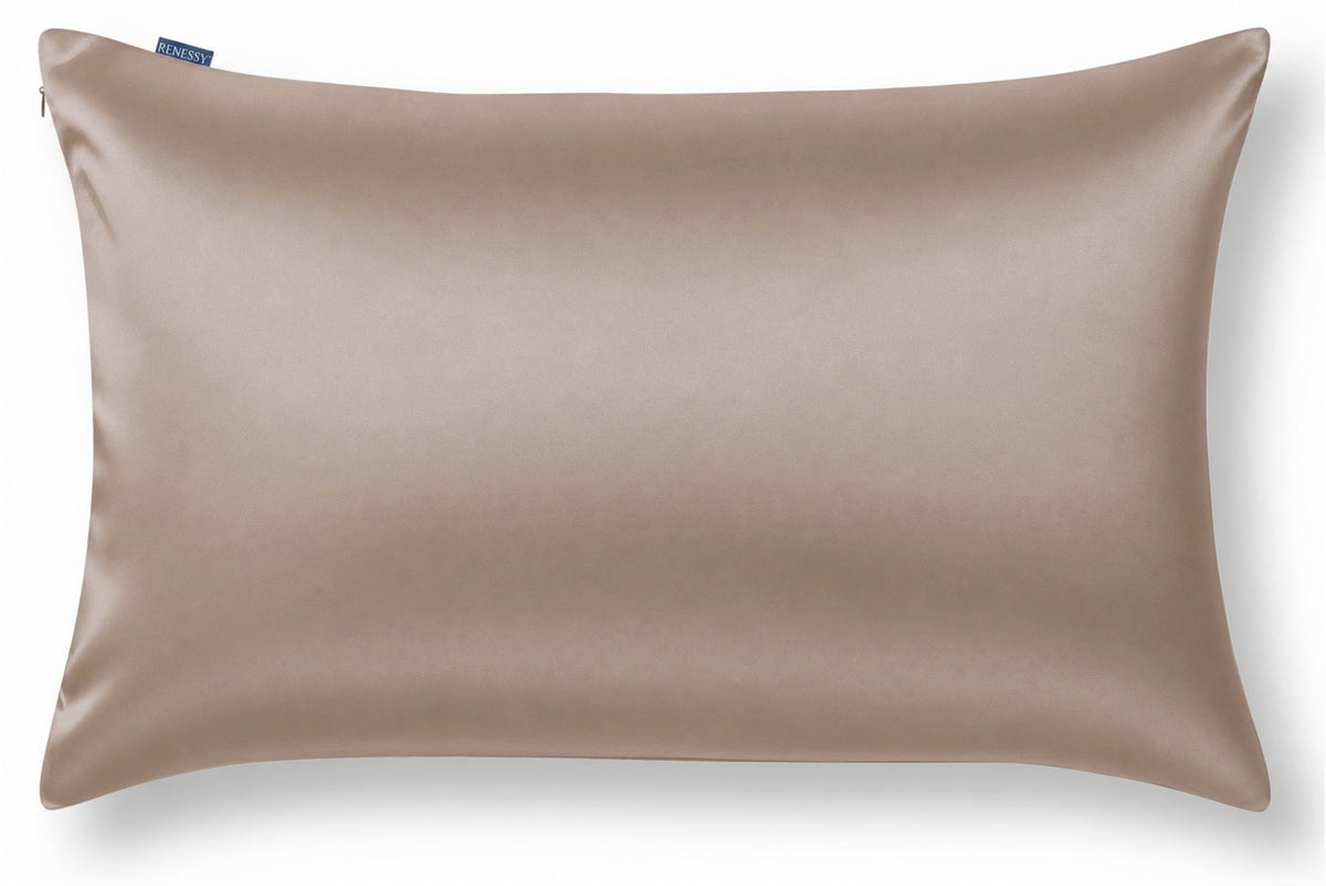 RENESSY Organic Silk Pillowcase 50x75cm, 100% Mulberry Silk, 22 Momme – Warm Taupe