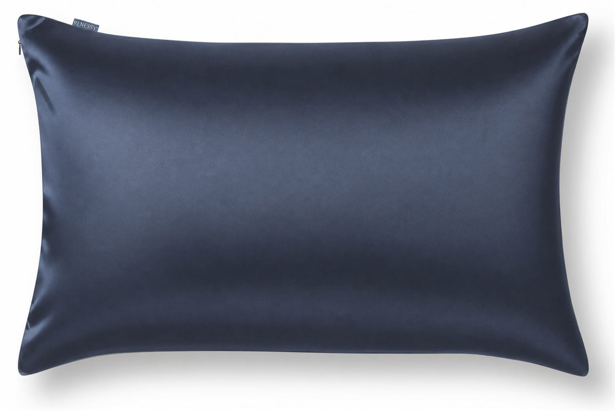 RENESSY Organic Silk Pillowcase 50x75cm, 100% Mulberry Silk, 22 Momme – Navy Blue