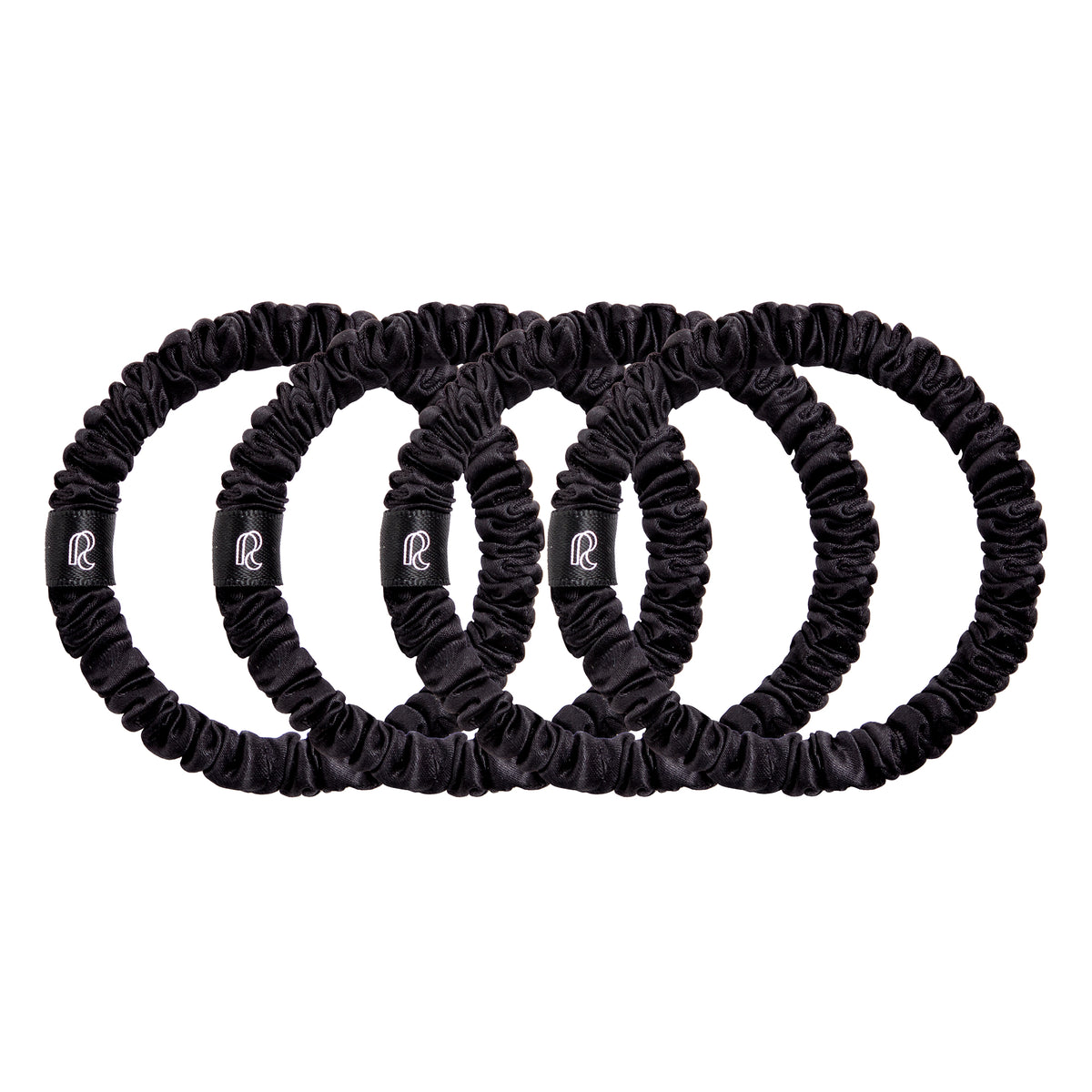 RENESSY Silk Scrunchies, Skinny Hair Ties 4-Pack, 22 Momme – Black