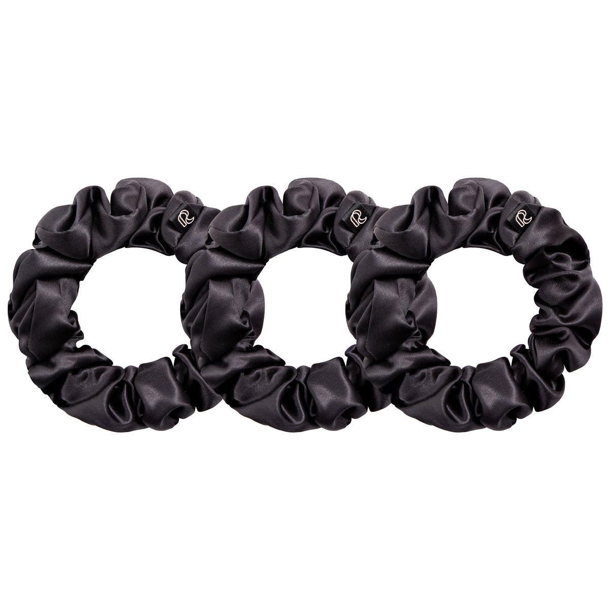 RENESSY Silk Scrunchies, Large Hair Ties 3-Pack, 22 Momme – Black