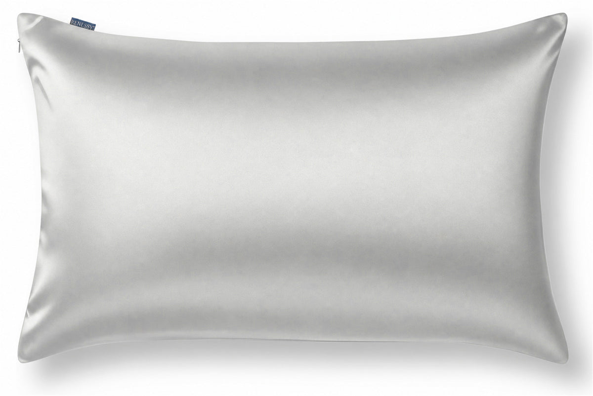 RENESSY Organic Silk Pillowcase 50x75cm, 100% Mulberry Silk, 22 Momme – Silver Grey